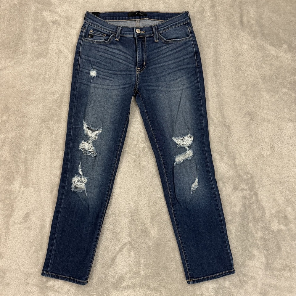 Kancan Jeans Womens 26 Blue Rayon Distressed Comfort Flex Skinny Cropped Ankle